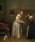 Gerard ter Borch the Younger A lady washing her hands. France oil painting artist